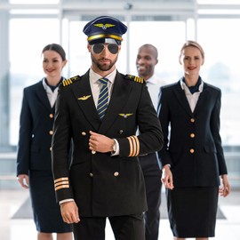 Horolam Horolam Pilot Kapitän Kostüm Zubehör, Pilot Kostüm Kit Mit Pilot Kapitän Hut Pin Krawatte Abzeichen Schulterriemen Sonnenbrille Für Erwachsene Männer Für Party Dress up (7 PCS)