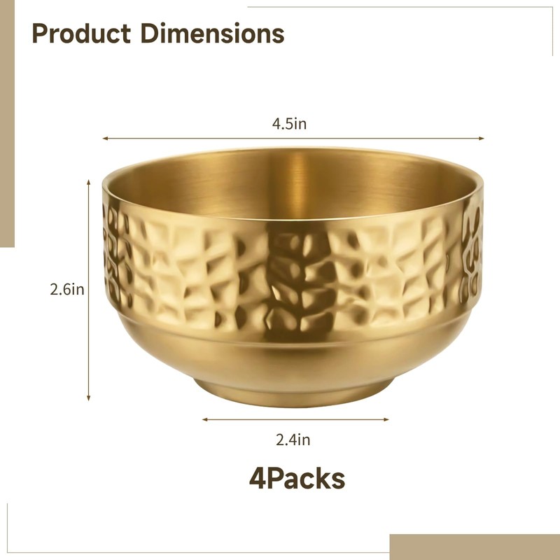 Homaisson Stainless Steel Gold Bowls Set - 4 Pcs Classic