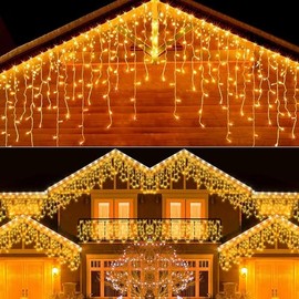 Luces de Cascada para Exterior, 5M×0.8M Luces Cortina con 8 Modos de Iluminación, 168 LED Luces Led Cascada Para Interior y Exterior, Navidad, Fiesta, Ventanas, Boda (Luz Cálida)