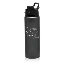 25 oz Water Bottle Sports Travel Mug Gift Star Zodiac Horoscope Constellation (Virgo, Charcoal)