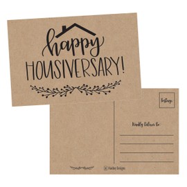 Hadley Designs 25 Kraft Happy Home Anniversary Realtor Cards, Blank Greeting House Postcards, Bulk Real Estate Thank You Notes, Welcome Home Realtor Gifts Stationery, New Realtor Gifts for Clients