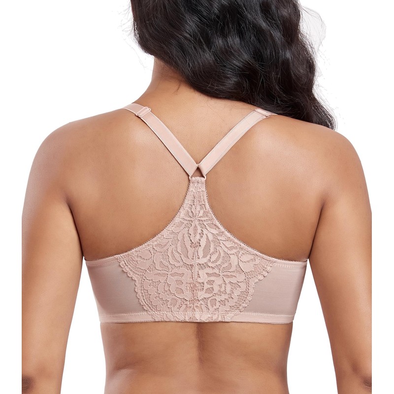 DotVol Plus Size Front Closure Flower Lace T-Back Underwire Everyday