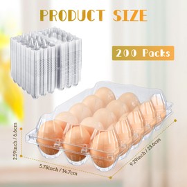 Zubebe 200 Pieces Clear Egg Cartons Plastic Egg Cartons Bulk Empty Chicken Egg Tray Holds Securely Clear Blank Egg Cartons for Chicken Farm Business Market Home Refrigerator Storage(3 x 5 Grids)