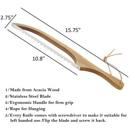 Karmic Creations Bread Bow Knife, Serrated Knife, Fiddle Knife, Sourdough Slicer. - Two Engravings