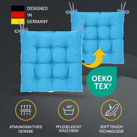 LILENO HOME Set of 2 Chair Cushions 15 Aqua (40 x 40 x 6 cm) - Seat Cushions for Garden, Kitchen or Dining Room - UV-Resistant Indoor and Outdoor Chair Cushions as Chair Cushions (Linda FUM)