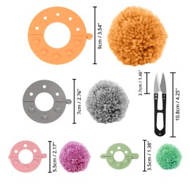 Curtzy Plastic Pompom Maker Set (4 Pack) with Cutting Scissors - 4 Sizes (3.5/5.5/7 & 9 cm) Pom Pom Craft - Reusable DIY Pom Maker Fluff Ball Wool Tool