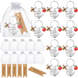 GANGBARU 30 Pcs French Teacher Appreciation Presents Cadeau Professeur en Francais Keychains Thank You Card Organza Bags Keyring for Women Men Students Graduation Favor