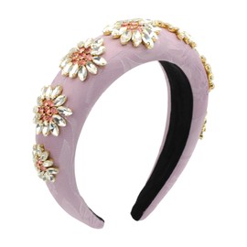 Florate Big Crystal Flower Headband for Women Rhinestone Pearl Luxury Decorative Bead Royal Sponge Hairband Hair Hoop Accessories (H1111-pink)