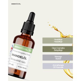 wesentlich. Organic Almond Oil with Pipette 50 ml | Cold Pressed & 100% Pure | Care Oil for Skin, Hair & Face | Natural Cosmetics for Sensitive Skin