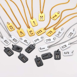 Black Initial Letter B Necklace Military Dog Tag Pendant with Spiga Chain Fashion Alphabet Jewelry for Men Women,Letter B