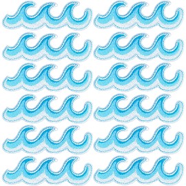 20 Pieces Ocean Wave Embroidered Patches Blue Sea Wave Iron on Patch Wave Applique Repair Patch for Clothes Dress Jackets Caps DIY Embroidery Patches Sewing Craft Decoration