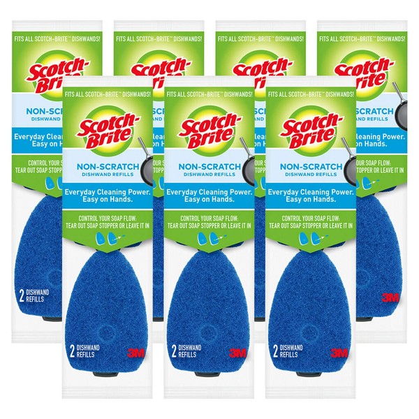 Scotch-Brite Non-Scratch Dishwand Sponge Refills, Dishwand Refills for Cleaning Kitchen, Bathroom, and Household, Non-Scratch Sponges Safe for Non-Stick Cookware, 14 Dishwand Refills
