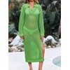 Saodimallsu Womens Crochet Swimsuit Cover Up V Neck Collared Long