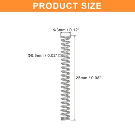 QUARKZMAN Pack of 5 Compression Springs, 0.5 x 3 x 25 mm, Compression Springs, Spring Springs, Coil Springs, Steel Springs, 304 Stainless Steel, Silver
