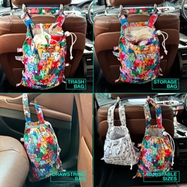 FLOCK THREE Leak-Proof Waterproof Car Trash Bag Foldable Multipurpose Trash bin Container Storage Cute Grocery Organizer Bag for Automotive Front or Back Seat in Cars SUVs and Trucks (Colorful Cats)
