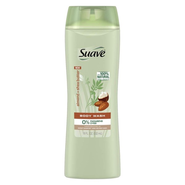New, Suave 100% Natural Almond & Shea Butter Body Wash with 0% Parabenes & Dyes 12.6 Ounce (2 Pack)