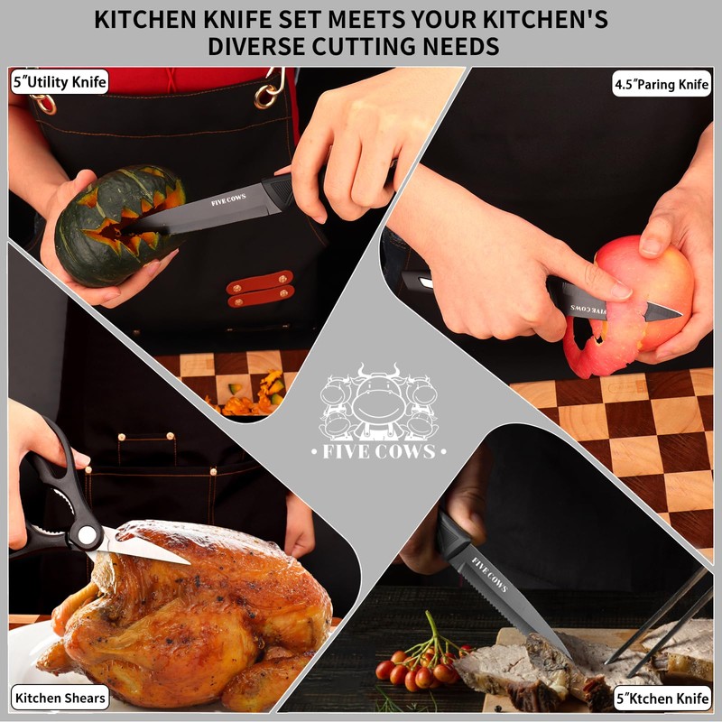 Knife Set,12-Piece Premium Kitchen Knife Set with Universal Knives Block,Anti-Rust