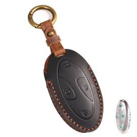 OLLEN Screws-Free Genuine Leather Key Fob Cover Fit for Hyundai Ioniq 6 Grandeur GN7 2023 2024 2025~, Fit for Sonata Elantra Kona Santa Fe 2024 2025~(7 Button,Black)
