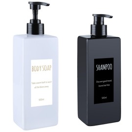 DEROANBOTT Shampoo and Conditioner Dispenser (Set of 2, 16.9oz) Modern Refillable Shampoo Pump Bottles for Shower Soap - Empty Body Wash Dispenser Set for Bathroom (White+Black)