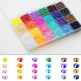 24000 Pieces Rhinestones for Nails, BetterJonny Heat Fix Rhinestones for Crafts, 3 mm Nail Art Rhinestones, Flatback Gemstones, Round with Tweezers and Dotting Pen for DIY Crafts Nails Clothing, A