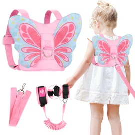 Lehoo Castle Toddler Leash for 1-5 Years, Baby Safety Harness for Girls with Anti-Lost Key Lock & Adjustable Strap, 3-in-1 Wrist Leash and Kids Backpack Harness for Walking Travel (Pink Butterfly)