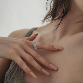 Cranmaida Sterling Silver Dcember Birthstone Blue Topaz Stackable Ring Eternity Bands for Women | 6mm Stackable Rings Cocktail Jewelry for Women Wife Her, Ring Size 7