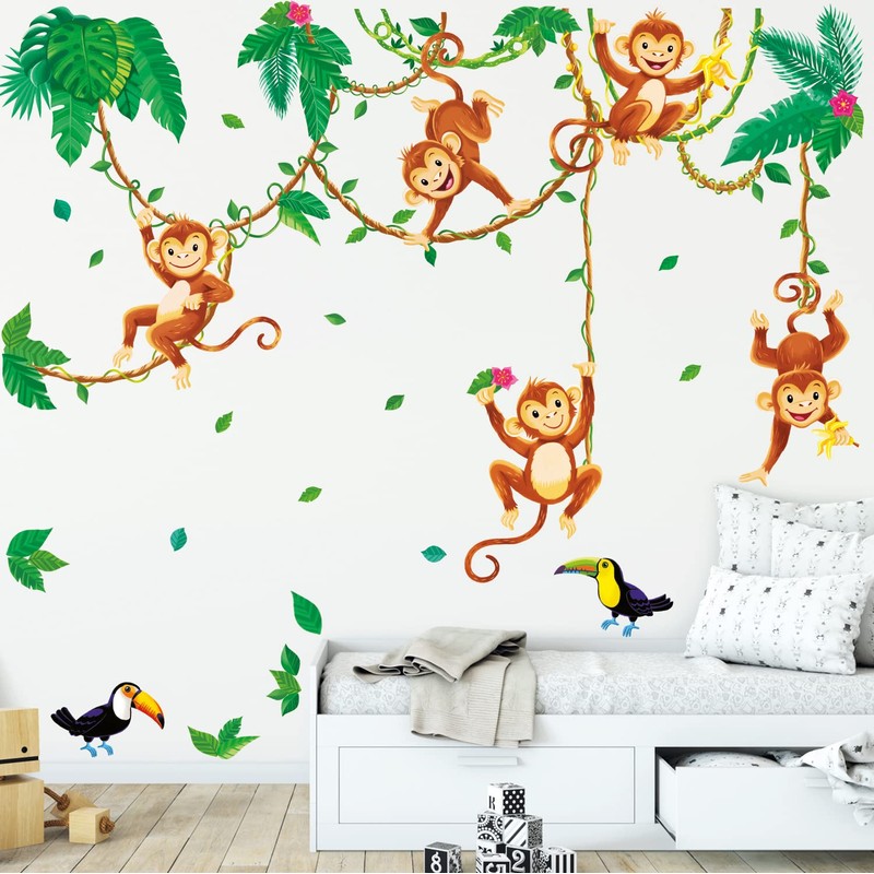 DECOWALL WL4-2013 Monkey Climbing Tree Wall Decals Jungle Animals Wall
