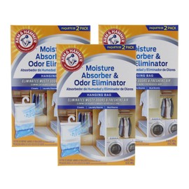 Arm & Hammer Moisture Absorber & Odor Eliminator 16oz Hanging Bag, 3 Pack (6 Bags Total) – Eliminates Musty Odors & Freshens Air for Closets, Laundry rooms, Mud Rooms