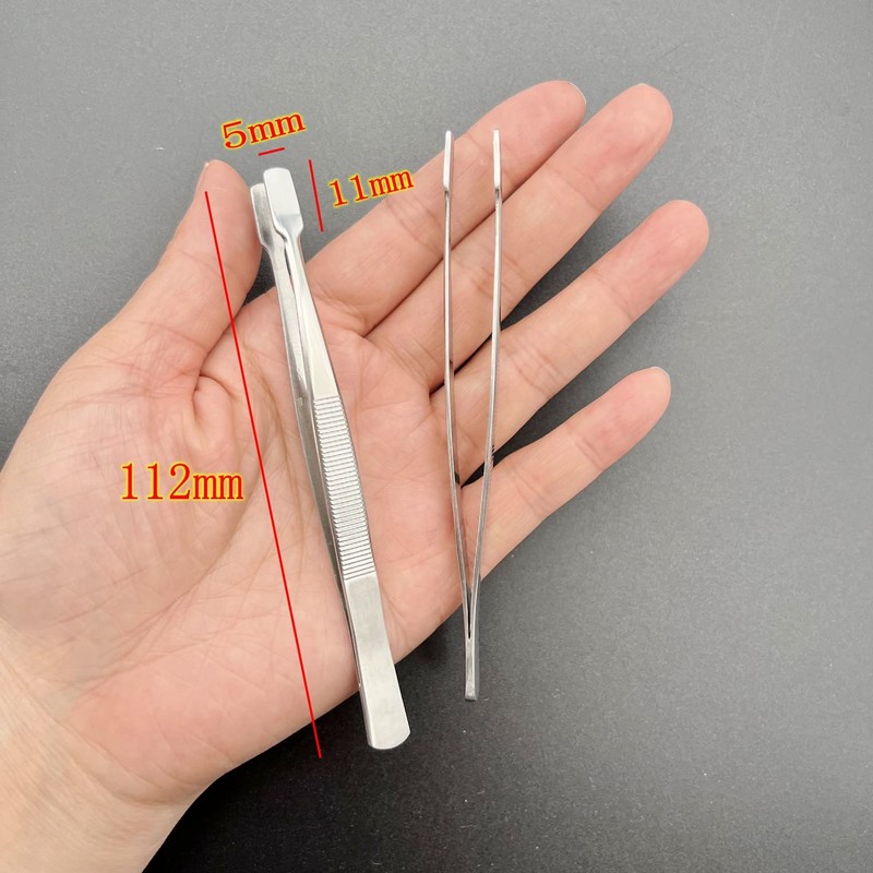 JZK Stainless Steel Flat Head Tweezers, 2Pcs for Philately, Crafting,