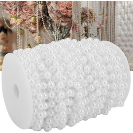 Wakects White Pearl Chain 20m/Roll 10mm Pearl Garland ABS Beading Cord Decorative Beads for Wedding Clothing Crafts (White)
