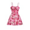 WDIRARA Women's Floral Print Ruched Cami Dress Spaghetti Strap Ruffle