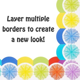 2 Rolls Bulletin Board Borders,99 ft Colorful Scalloped Borders Trim for Bulletin Boards, Desks, Lockers, Home, School or Classroom Decor(Rainbow and Burst Pom)