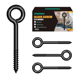 Prowin Heavy Duty Black Screw Eye Hooks, 4PCS M8 4.59 Inch Self Tapping Eyelet Bolts, Strong Eye Screws for Wood, Cables & Wire Securing, Indoor & Outdoor Heavy Duty Use
