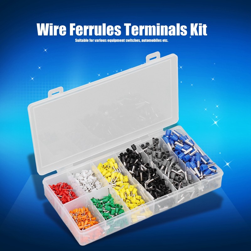 1000Pcs Wire Ferrules Terminals Kit Brass PP Ferrules Crimping Kits