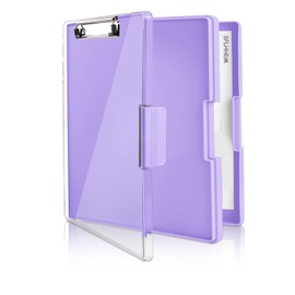Clipboard with Storage for Office Supplies,Heavy Duty Clip Boards 8.5x11 with 2 Storage Case,Clear Visible Top Panel Storage Clipboards,Nursing Clipboard Folder Case, Side Opening Clip Boards-Purple