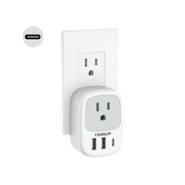 Wall Charger Block, 3 USB Charging Ports (1 USB C) and 1 AC Outlet Splitter, TESSAN 1875W Wall Outlet Extender, Multi Plug Adapter for Cruise, Home, Office, Dorm Room Essentials