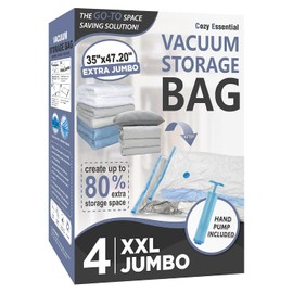 Paquete de 4 bolsas de almacenamiento al vacío tamaño jumbo XXL para edredón, ropa de cama, almacenamiento de cobijas, ahorro de espacio, extragrandes, para juguetes de peluche enormes (120 x 89 cm)