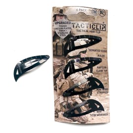 Tacticlip - 4 Pack - Spring Steel Tactical Hair Clips, Multitool Snap Black Barrettes - Multi-Functional Keychain Metal Multi Tool - Copper Rivet, Minimalist Laser Engraving