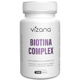 VIZANA NUTRITION | Biotina (Vitamina B7) con Ácido Hialurónico, Colágeno Hidrolizado y Vitamina C en Cápsulas HPMC Vegetarianas (90 Caps-500 mg)