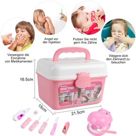 Anpro 46-Piece Doctor's Case Medical Toy Role Play Toy Set, pink