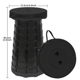 NEUEFAMI Camping Stool Portable Collapsible Stool Retractable Stool Folding Chair Outdoor Telescopic Stool Capacity 400lb Lightweight for Fishing Hiking Trips BBQ Stool Black