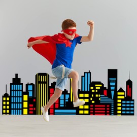 City Skyline Backdrop Hero Party Decoration City Skyline Buildings Photography Background Hero Party Centerpiece City Skyscraper Standing Cards for Hero Birthday Party Baby Shower Decor Supplies