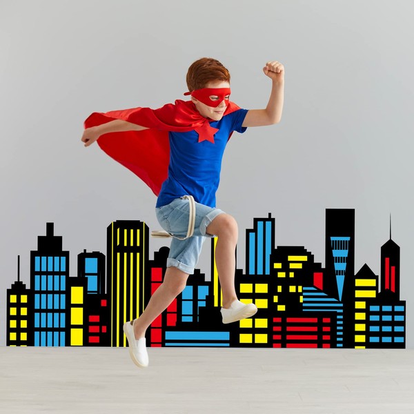 City Skyline Backdrop Hero Party Decoration City Skyline Buildings Photography Background Hero Party Centerpiece City Skyscraper Standing Cards for Hero Birthday Party Baby Shower Decor Supplies