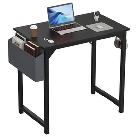 OLIXIS 32 Inch Office Desk Small Computer Work Table with Storage Bag, Headphone Hooks, Home Simple Modern Writing Study Table - Black