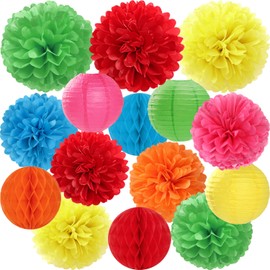 Rainbow Colourful Paper Flowers Tissue Pom Poms Honeycomb Balls Lanterns 15pcs Party Decorations for Mexican Fiesta Cinco De Mayo Taco Carnival Birthday Wedding Baby Shower Hanging Decor Mprocherify