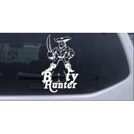 White 10in X 6.4in -- Pirate Booty Hunter Funny Car Window Wall Laptop Decal Sticker