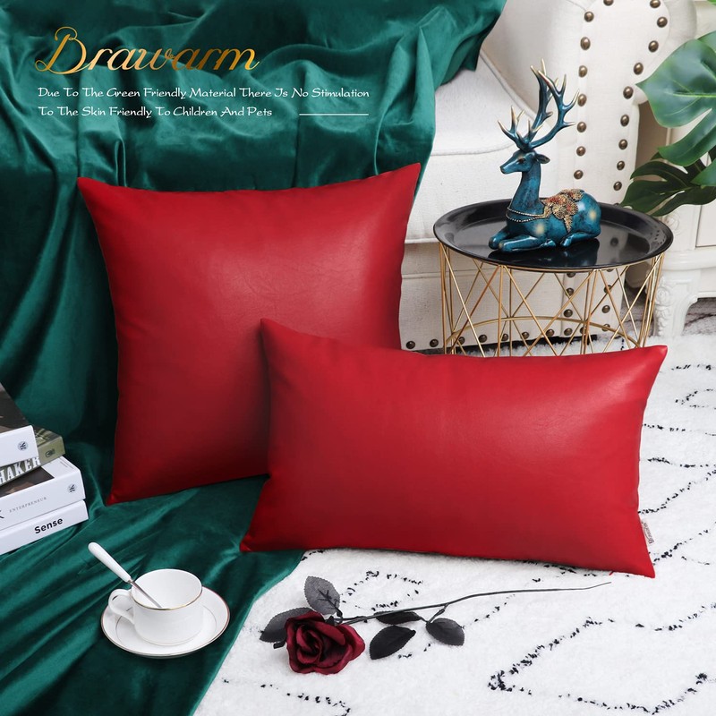 BRAWARM Faux Leather Throw Pillow Covers 12 X 20 Inches