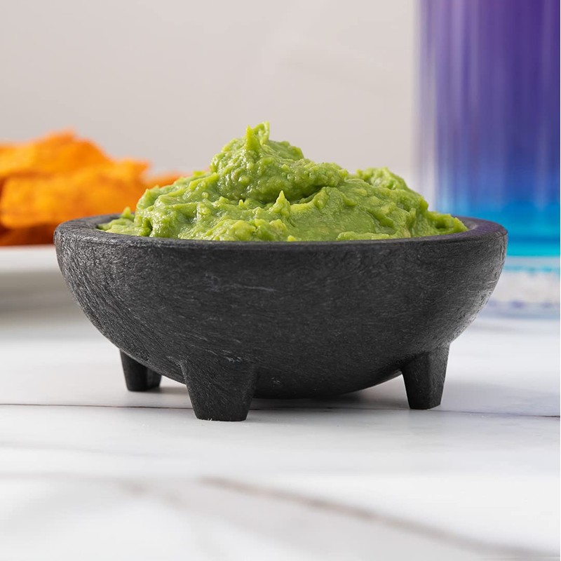 4 oz Black Thermal Plastic Molcajete Bowl - 4" x