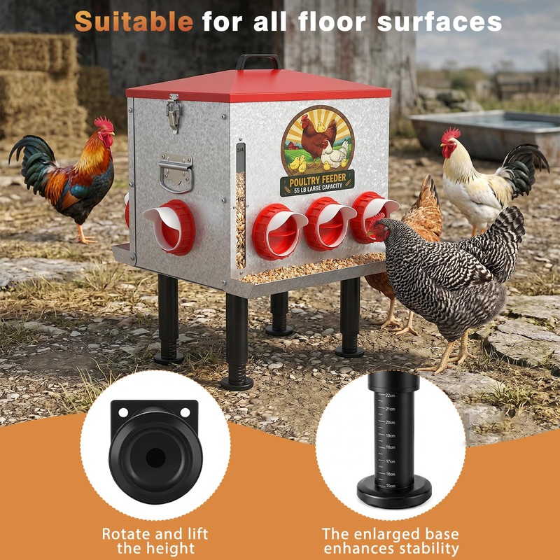 55LB Large Capacity Automatic Chicken Feeder with Window, 8 Feeding