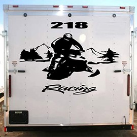 Fly Snowmobile Racing Trailer Decals Mountains Trees Stickers (White)